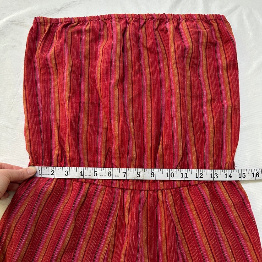 Drew Anthropologie Strapless Jumpsuit Womens M Red Striped Linen Blend Tulip Leg - Picture 5 of 11